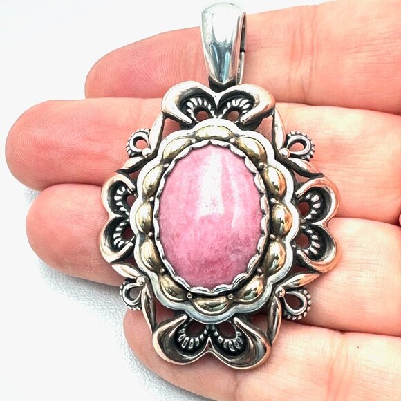 Carolyn Pollack Copper Brass Sterling Silver Pink Gemstone Pendant Enhancer 2.5" - Picture 3 of 4